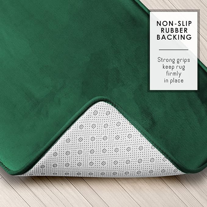 Clara Clark Bathroom Rugs, Velvet Memory Foam Bath Mat, Non-Slip, Machine Washable Bath Rugs - Dries Quickly, Ultra Soft Plush Bath Mats for Bathroom, 20 x 32, Hunter Green
