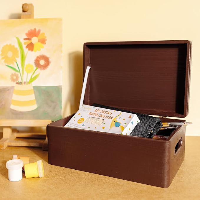 Creative Deco Large Brown Wooden Box Storage with Hinged Lid | 11.8x7.87x5.51in (+-0.5) | Keepsake with Handles | Decorative Gift Box for Tool Toy Storage | Acacia-Like Wood Keepsake Chest Trunk