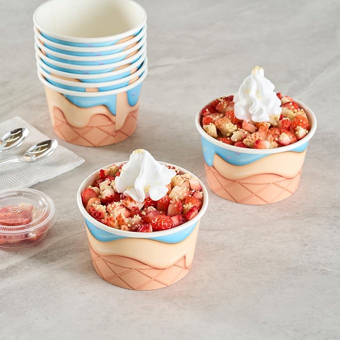 Restaurantware Ice Cream Cups 50 Pack of 8 oz Leak-Resistant Disposable Dessert Bowl Frozen Yogurt Cup Round Paper Container For Cold And Hot Desserts