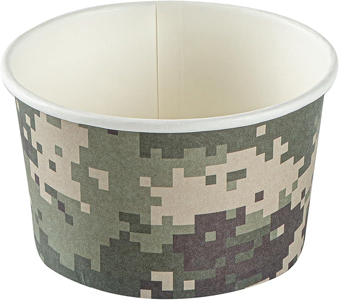 Restaurantware Coppetta 5 Ounce Dessert Cups, 200 Disposable Ice Cream Cups - Lids Sold Separately, Sturdy, Camouflage Paper FroYo Bowls, For Hot And Cold Foods, Perfect For Gelato Or Mousse
