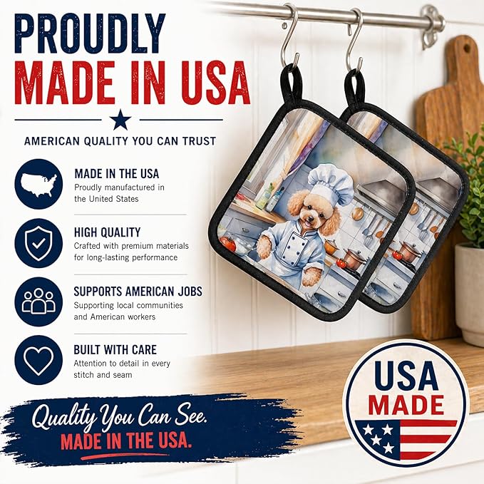 Caroline's Treasures Poodle The Chef Pair of Pot Holders Kitchen Heat Resistant Pot Holders Sets Oven Hot Pads for Cooking Baking BBQ, 7 1/2 x 7 1/2