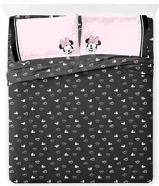 Jay Franco Kids Sheet Set with Fitted, Flat Sheets & Pillow Cover - Ultra-Soft Bedding with Pillowcase for Room Decor, Black - Minnie Mouse, 4 Piece Full