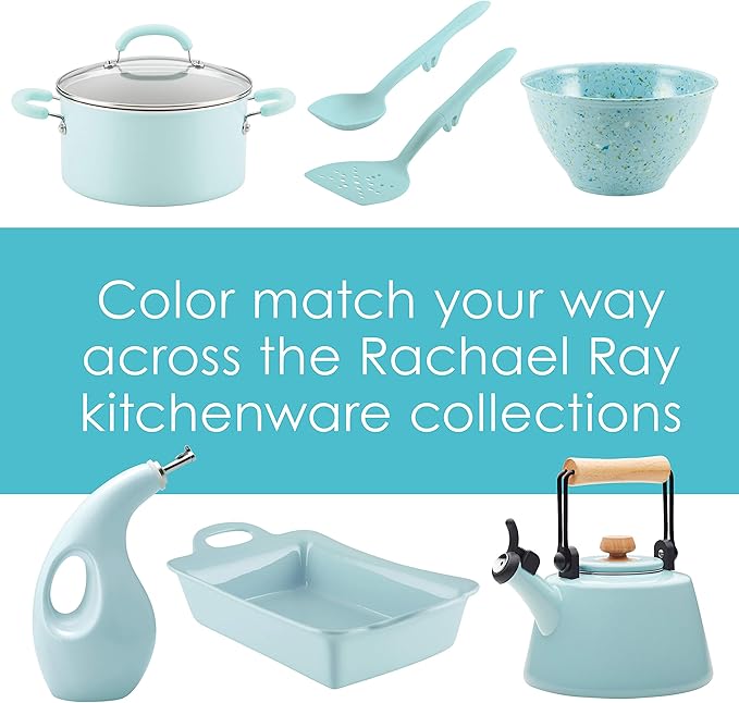 Rachael Ray Tools and Gadgets Spoon, Slotted and Solid Turners Set/ Cooking Utensils - 3 Piece, Light Blue