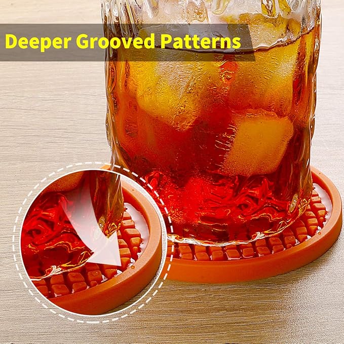 ME.FAN Silicone Coasters [6 Pack] Thickened Drink Coasters with Holder - Cup Mat - Non-Slip, Non-stick, Stay Put, Deep Tray - Prevents Furniture and Tabletop Damages(Wine Red)
