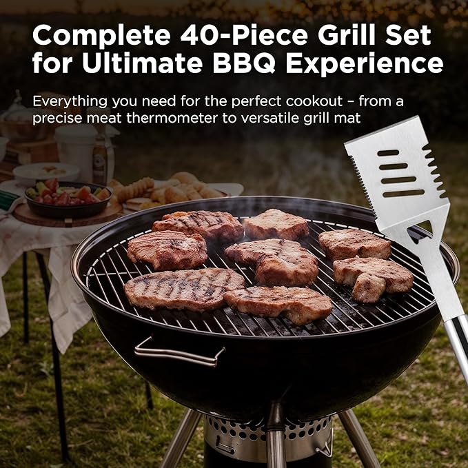 Kaluns BBQ Accessories, Complete Grill Set Grilling Gifts, 40 Pcs Premium Heavy Duty Stainless Steel Barbecue Grill Accessories for Outdoor Grill, Mens Valentines Day Gifts for Him