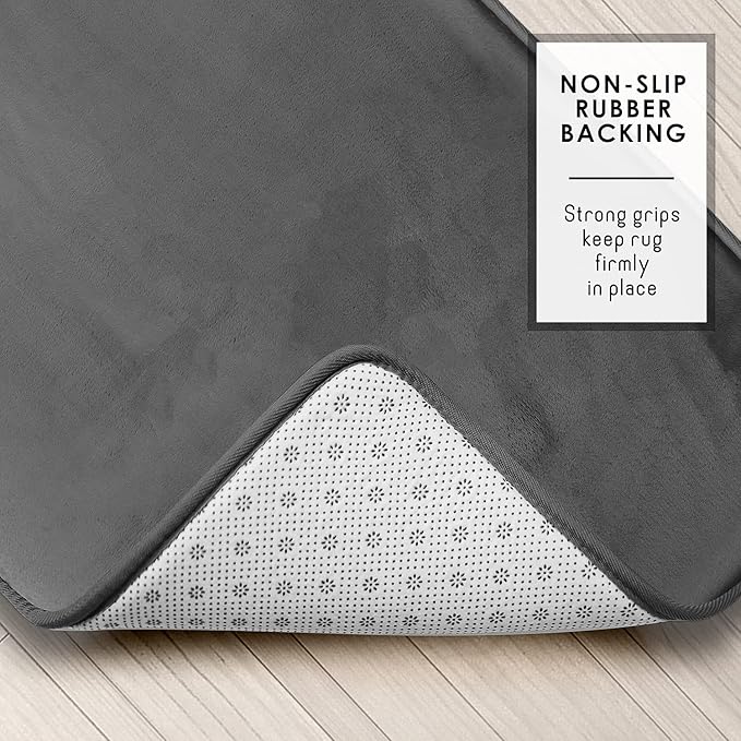 Clara Clark Bathroom Rugs, Velvet Memory Foam Bath Mat, Non-Slip, Machine Washable Bath Rugs - Dries Quickly, Ultra Soft Plush Bath Mats for Bathroom, 20 x 24, Grey