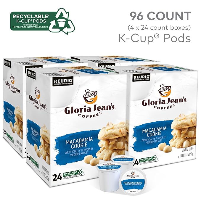 Gloria Jean's Macadamia Cookie Keurig Single-Serve K-Cup Pods, Medium Roast Coffee, 96 Count
