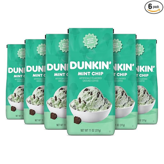 Dunkin’ Mint Chip Artificially Flavored Coffee, Ground Coffee, 11 Oz. Bag (Pack of 6)