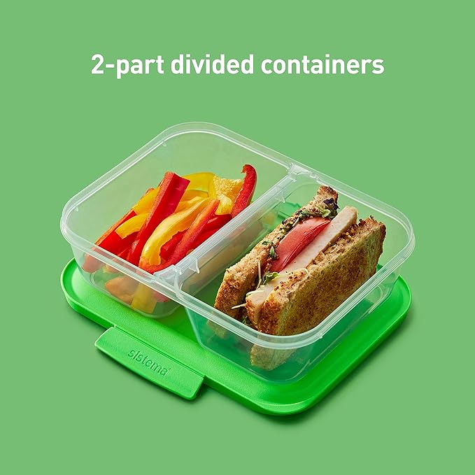 Sistema Nest It Meal Prep Food Storage Containers with Lids, 10-Pack of 3.7-Cup Containers with 2 Divided Compartments, Airtight & Leak-Resistant, Dishwasher, Microwave, & Freezer-Safe, BPA-Free