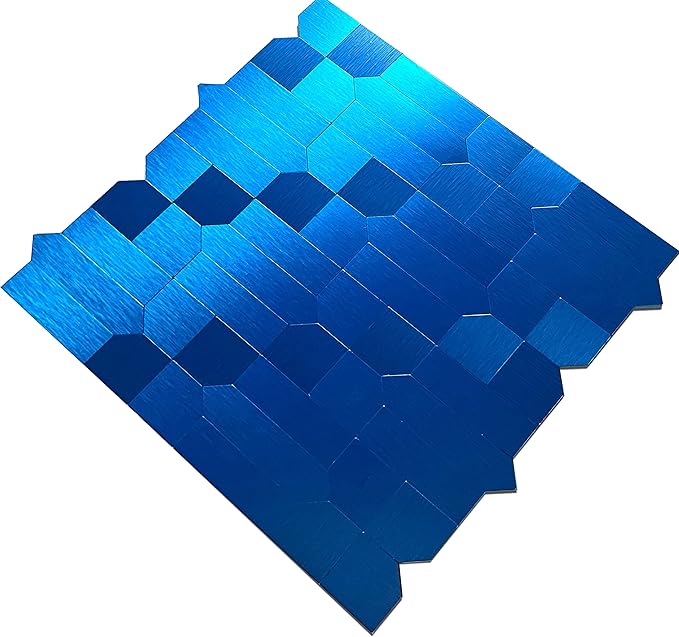 XUANINY 7-Sheet Peel and Stick Metal Backsplash Tiles, Self Adhesive Multiple-Shapes Aluminum Mosaic 3D Wall Sticker for Kitchen Bathroom Decor (7, Brushed Blue)
