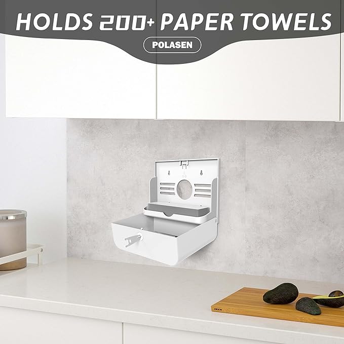 Multifold Paper Towel Dispenser Wall Mount White Compact Adhesive No Drilling or Screws Installation Fits Combi-Fold Fusion Folded Hand Towels for Commercial Industrial Shop Office
