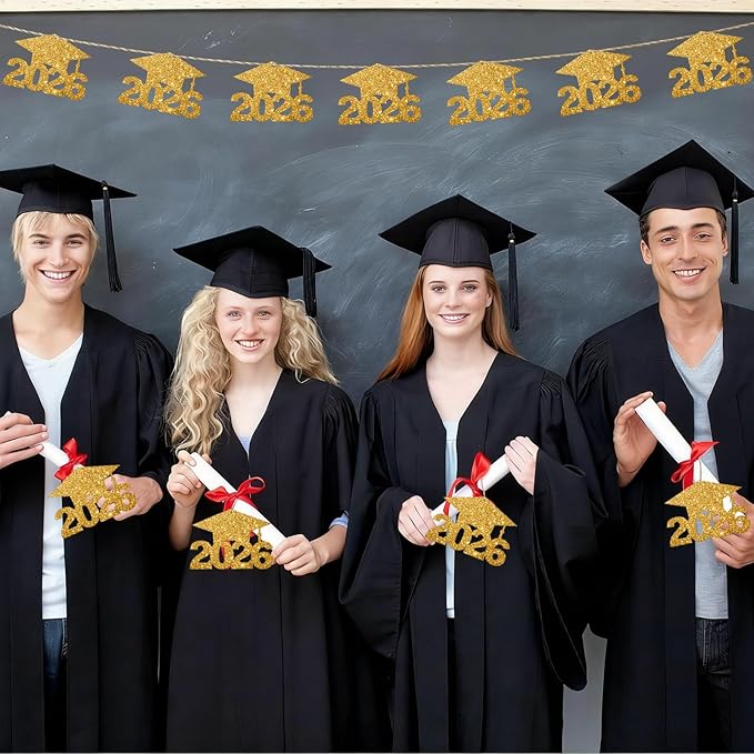 2026 Graduation Party Decorations - 36Pcs Graduation Cutouts Tags Gold Glitter 2026 Numbers for Graduation Table Centerpieces Class of 2026 Cutouts for Graduation Party Supplies Favors