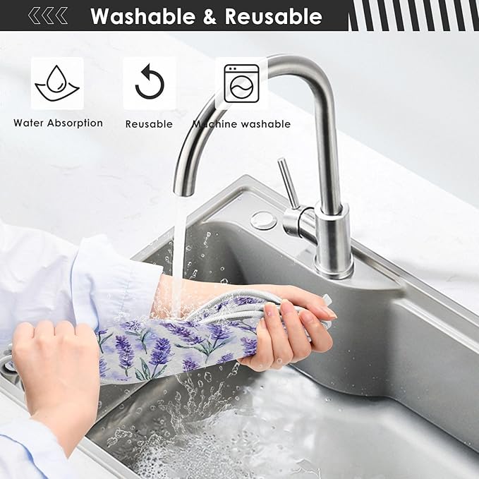 Kitchen Faucet Absorbent Mat,Lavender Flower Water Splash Guard for Sink, Faucet Drip Catcher Thicken Sponge Microfiber Faucet Water Catcher Mat Sink Absorbent Mat for Kitchen 14x5in 2 Pack