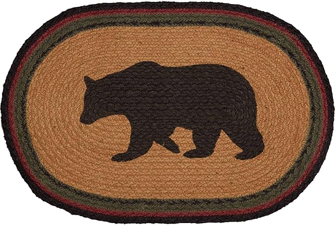 Wyatt Stenciled Bear Jute Placemat Oval Set of 6 12x18
