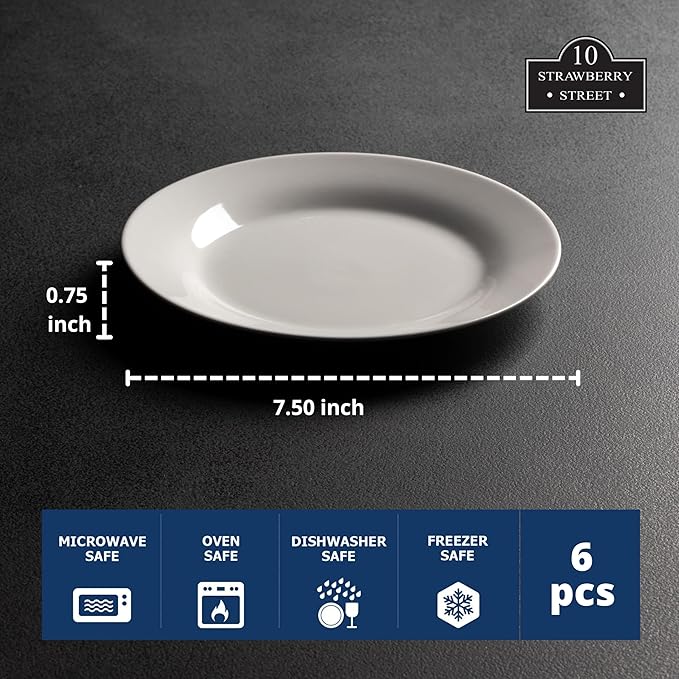 10 Strawberry Street Simply White 7.5" Round Salad Plate, Set of 6