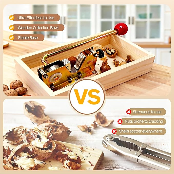 Heavy Duty Nut Cracker Tool, 6 Pcs NutCracker Tool Set for Pecans Walnuts Macadamia Hazelnuts Nut Crackers for All Nuts, 4 Picks & 1 Cleaning Brush, Wooden Base