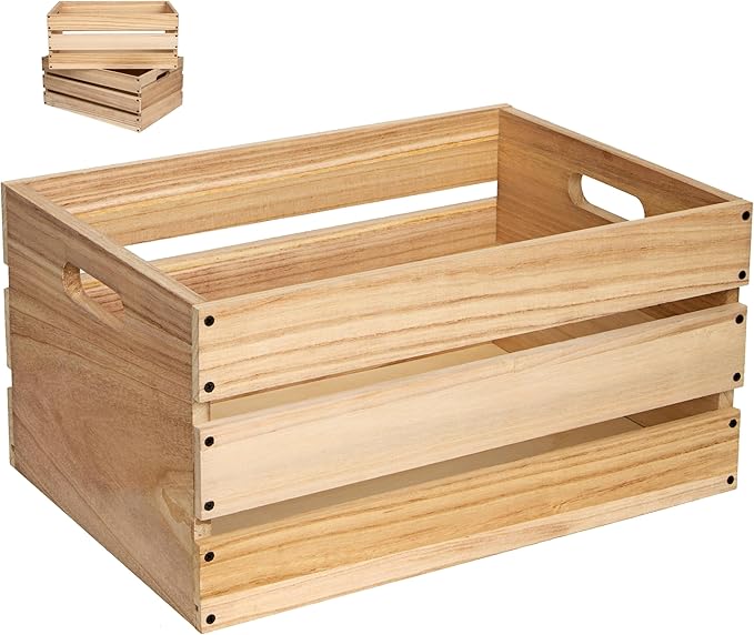 20" L Oversize Wooden Crates For Storage, Wood Milk Crates Of Farmhouse Log Color ,Suitable for DIY,Vinyl Record Storage Crates,Extra Large Size Rustic Decration Wood Storage Crates .