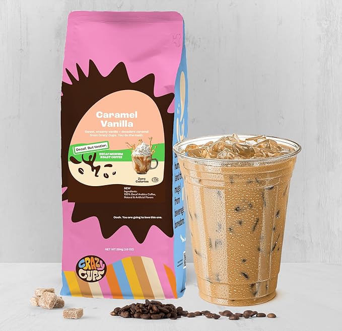Crazy Cups Decaf Flavored Ground Coffee Variety Pack, Includes Cinnamon French Toast, Caramel Vanilla, Pumpkin Caramel Spice