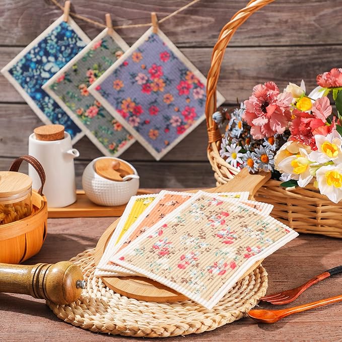 Patelai 6 Pieces Swedish Kitchen Dish Towels Kitchen Cloths Reusable Sponge Cleaning Cloths Absorbent Dish Cloth No Odor Hand Towel Quick Drying Washable Cleaning Wipes (Small Shred Style)