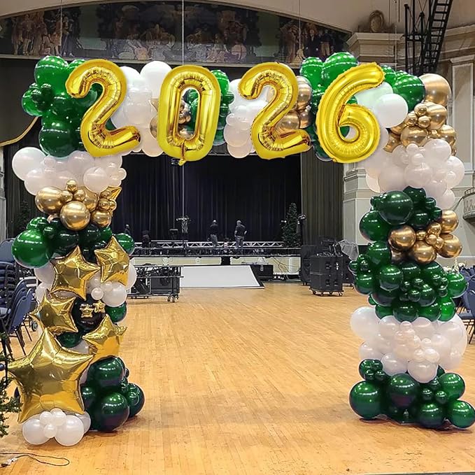 Graduation Decorations Class of 2026: Green and Gold Graduation Balloon Arch Garland Kit and Gold Confetti Balloons Congrats Grad Banner 2026 Foil Balloon Decorations For Grad Party
