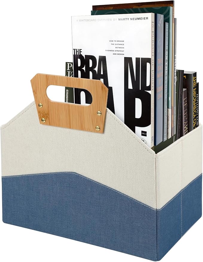 EZDeco Magazine Basket Holder,Magazine Rack Floor,Newspaper Book Storage Bin Foldable Document File Holder,File Folder Organizer for Home or Office