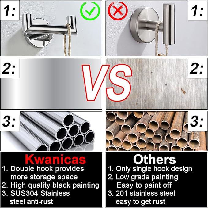 Towel Hooks For Bathrooms, Polished Chrome Towel Hook For Kitchen Bathroom, SUS304 Stainless Steel Coat Hook, Heavy Duty Double Holder Robe Hooks For Hanging Towels,Coats,Clothes,Wall Mount, 4 Pack
