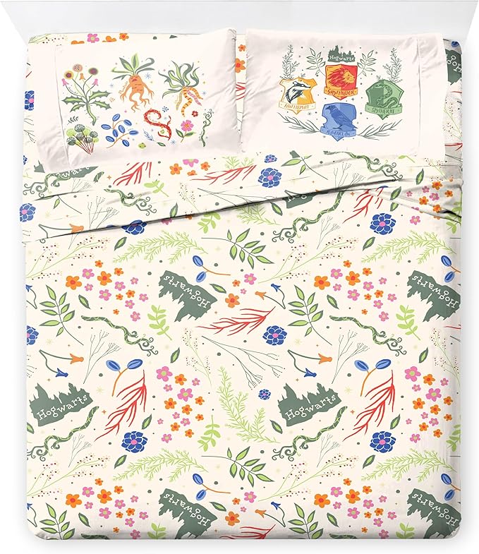 Jay Franco Harry Potter Full Size Comforter Set - 7 Piece Bedding Includes Sheet Set & Pillow Covers - Super Soft Hogwarts Herbology Bedding