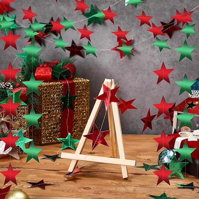 Patelai 130 Feet Glitter Star Garland Banner 2026 Party Decoration Double Side Star Hanging String Streamer Paper Twinkle for Graduation Wedding Birthday (Red and Green)