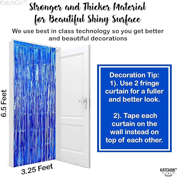 KatchOn, Metallic Blue Backdrop Curtain - Pack of 2 | Blue Streamers for Royal Blue Party Decorations | Foil Fringe Streamers for Under The Sea Party Decorations, Mermaid Bachelorette Decorations