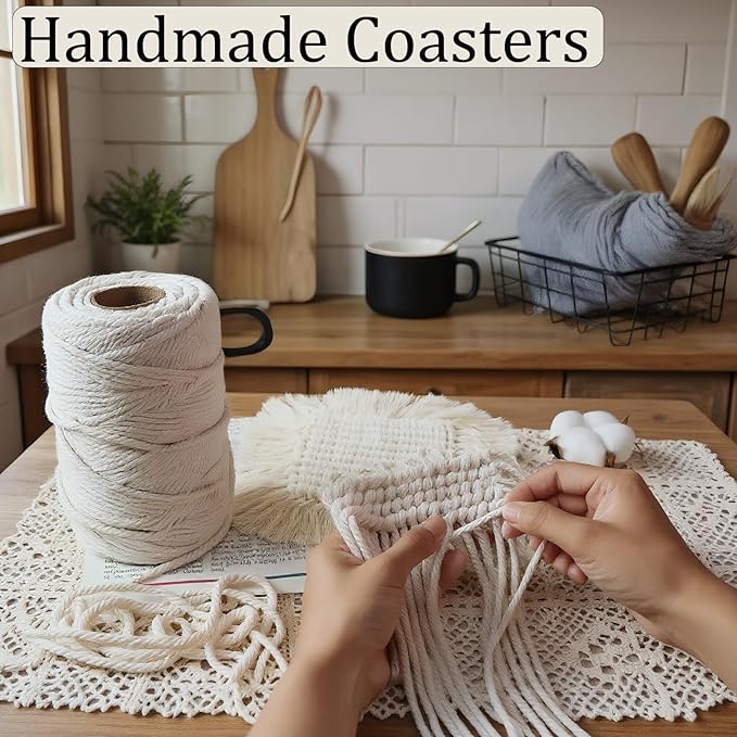 Boho Macrame Coasters Set of 2,Absorbent Coaster for Drinks, Round Handmade Woven Coasters for Boho Home Decor, CupCoasters for Office Desk, Kitchen, Dining Room, Bar (S-Beige(2pcs)/6.3in)