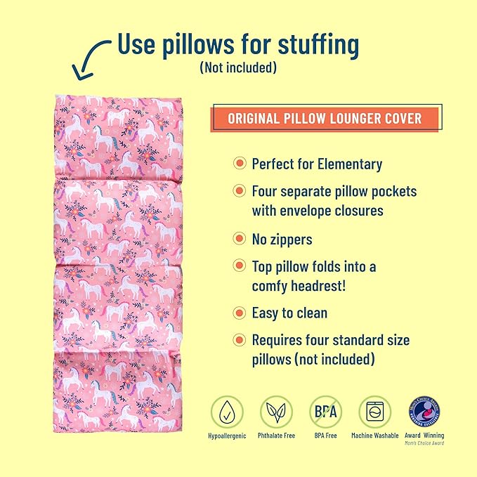 Wildkin Kids Pillowcase Lounger Cover – Travel-Friendly Sleepover Lounger, Fits Standard Pillows (Pillows Not Included), Soft Cotton Blend, Fun Patterns for Boys & Girls - Magical Unicorns