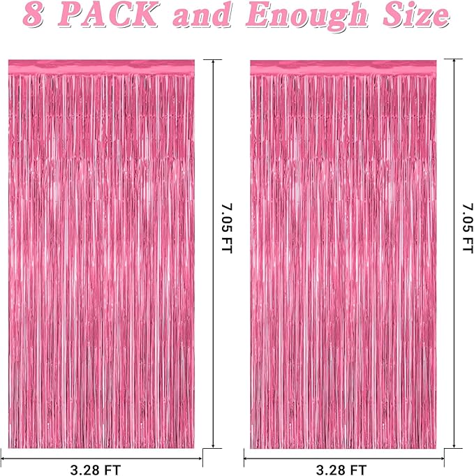 8 Pack Pink Backdrop, 3.28 FT x 7.05 FT Pink Birthday Decorations, Metallic Pink Backdrop for Photoshoot Foil Curtains Party Streamer, Valentines Day Decorations Birthday Photo Booth Props