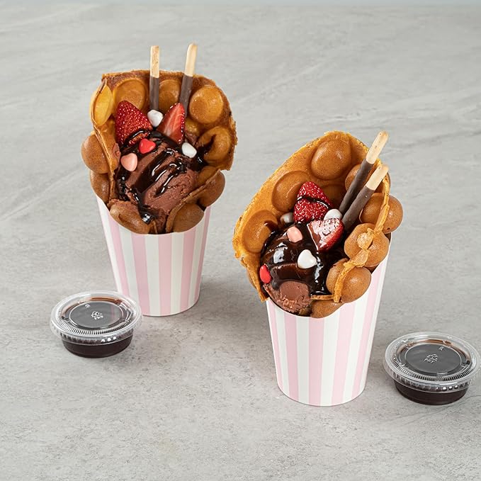 Restaurantware Bio Tek 12 Ounce French Fry Containers 100 Disposable Charcuterie Cups - Incline Design Round Striped Paper French Fry Cups Stackable For Waffles Chips or Popcorn