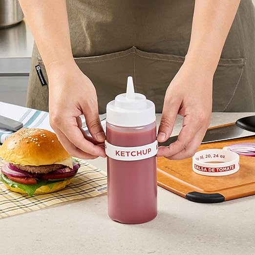 Restaurantware Silicone Squeeze Bottle Band 10 Count 2.75 Inch Dishwasher Safe Condiment Identification Band, Ketchup White Non-Slip Label Band for Condiment Labeling at Restaurants, Food Trucks