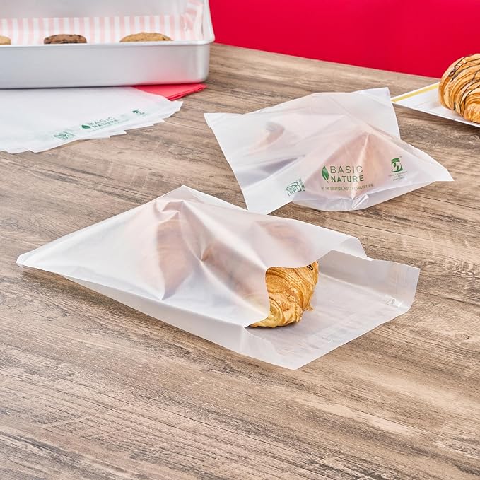 Restaurantware Cookie Bags 100 Count 10 x 8 Inch Resealable Translucent BPI-Certified Compostable Treat Bags with Lip and Tape Design for Bakeries and Pastry Shops for Candies, Cookies, and Treats
