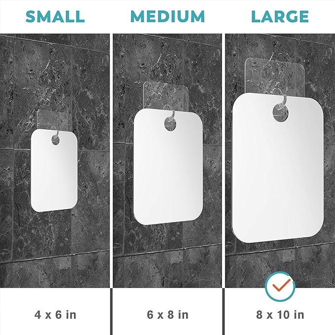 HONEYBULL Fogless Shower Mirror for Shaving – Anti-Fog Acrylic Mirror with Razor Holder, No-Drill Wall Mount, Flat Design for Steam Showers, Large 8x10in