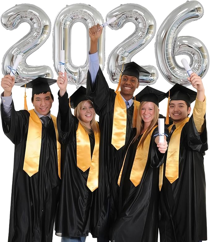 Silver 2026 Balloons, 40 Inch 2026 Number Balloon Foil New Year Balloon Numbers for New Years Eve Party Graduation Party Decoration