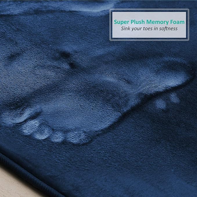 Clara Clark 2 Piece Bathroom Rugs Bath Mat Set, Velvet Memory Foam Bath Mats for Bathroom - Non-Slip, PVC Backing Bath Rugs, Washable - Dries Quickly, Blue