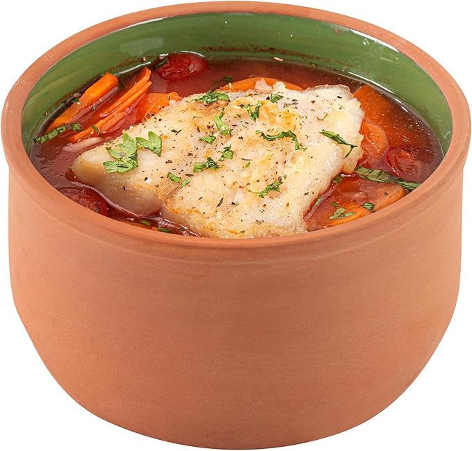 Restaurantware-Terra Tek 34 Ounce Terracotta Cazuelas, 2 Green Glazed Clay Pots For Cooking - Oven-Ready, Microwavable, Terracotta Serving Pots, Dishwashable, For Cooking And Serving