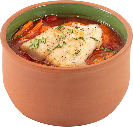 Restaurantware-Terra Tek 34 Ounce Terracotta Cazuelas, 2 Green Glazed Clay Pots For Cooking - Oven-Ready, Microwavable, Terracotta Serving Pots, Dishwashable, For Cooking And Serving
