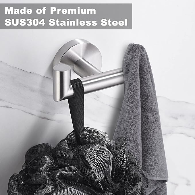 Towel Hooks for Bathrooms,Brushed Nickel Towel Hook for Kitchen Bathroom,SUS304 Stainless Steel Coat Hook,Heavy Duty Double Holder Robe Hooks for Hanging Towels,Coats,Sponges,Clothes,Wall Mount,2 Pack
