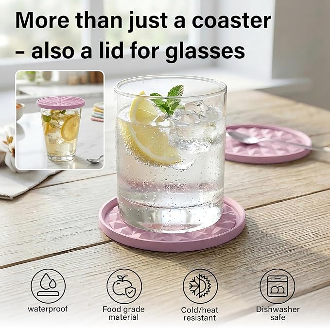 Silicone Coasters for Drinks[4 Pack]- Cup Mat for Tabletop Protection-Non-Slip, Non-Stick, Coffee Table Decor, Great Gift for Valentine's Day or Anniversary, Soft Pink