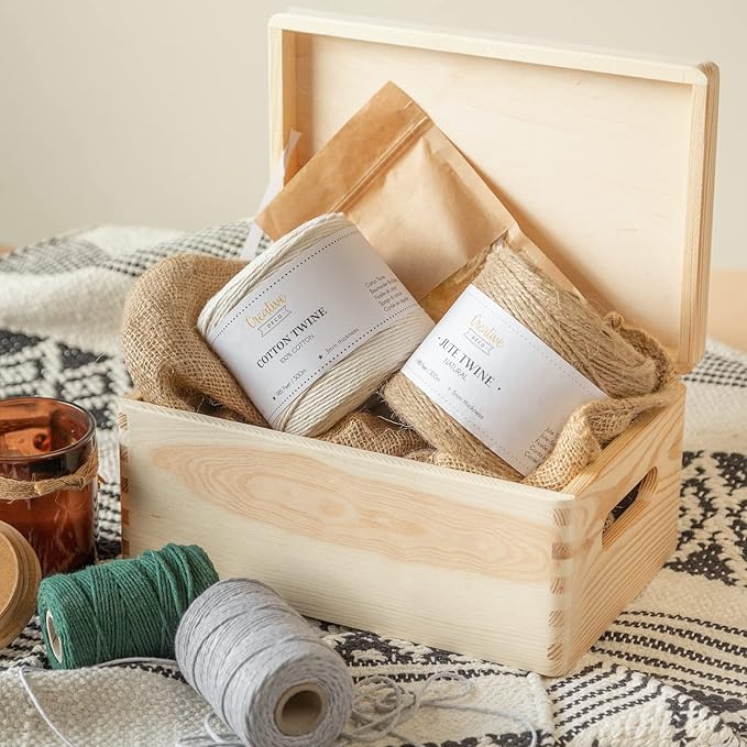 Creative Deco Large Wooden Storage Box with Hinged Lid | 11.8 x 7.87 x 5.51 in (+-0.5) | Keepsake Unfinished Plain Unpainted Gift Box with Handles for Tool Toy Kitchen | ROUGH & UNSANDED Wood Trunk