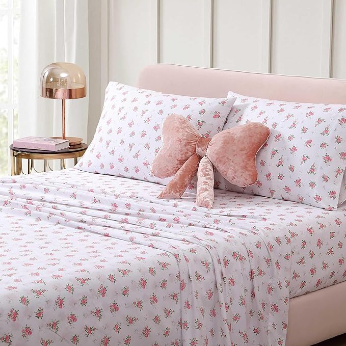 Betsey Johnson - Pillow, Plush Bedding with a Crushed-Velvet Texture, Hidden Zipper Closure, Throw Pillow for Couch or Bed (Bow Pink, 18" x 18")