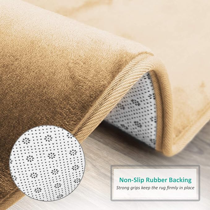Clara Clark Bathroom Rugs, Velvet Memory Foam Bath Mat, Non-Slip, Machine Washable Bath Rugs - Dries Quickly, Ultra Soft Plush Bath Mats for Bathroom, 17 x 24, Camel Gold