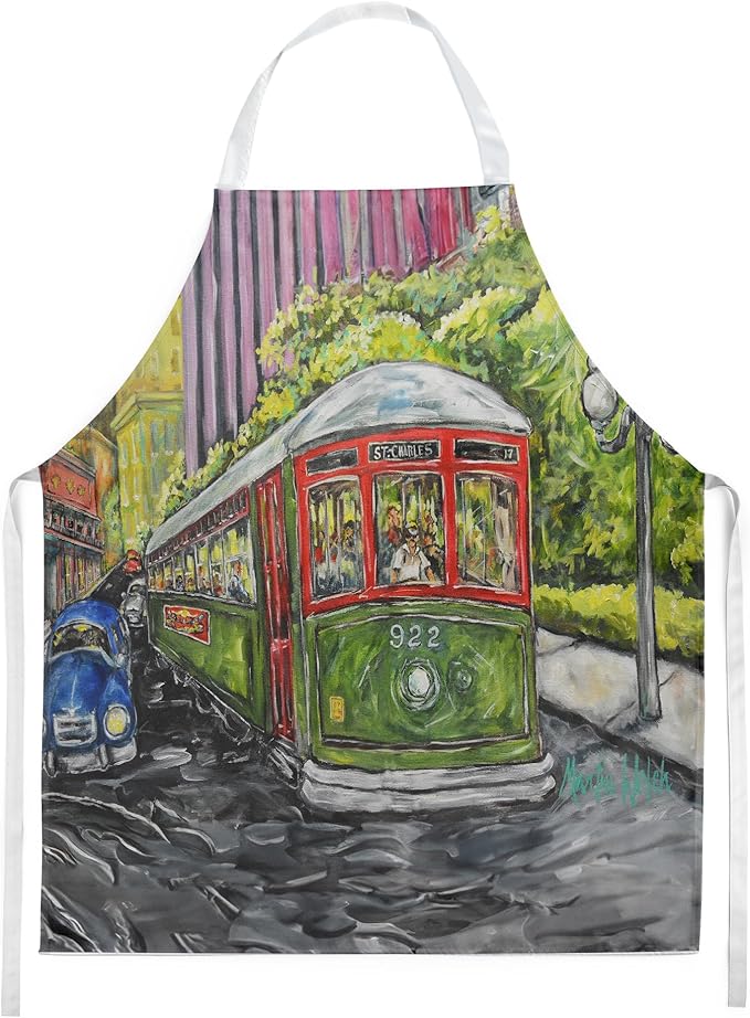 Caroline's Treasures Saint Charles No. 922 Streetcar Again Apron Cooking Kitchen Server Baking Crafts Gardening for Adult Women Men, Unisex, Large, Multicolor