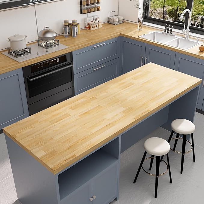 Kitchen Butcher Block Island Countertop - Solid Wood Butcher Block Countertop, Unfinished Birch Board Countertop, Suitable for Washer Dryer, Coffee Desktop, Workbench, Bar, 72L" x 39"Wx1.5"Thick