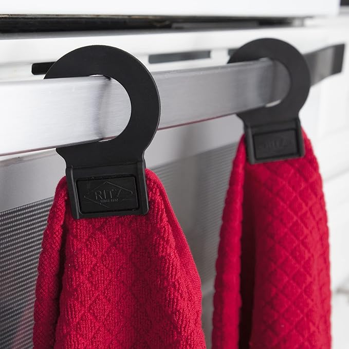 Ritz Premium Hook and Hang Towel, (2-Pack), 18" x 28", Long-Lasting Durable Rubber Hook, Highly Absorbent Super Soft Hand Cloths for Kitchen, Bathroom, Laundry Room, Paprika