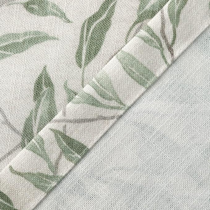 VOGOL Tie Up Window Shade Rod Pocket Panel, Lovely Leaf Print Curtains for Kitchen Windows 63 Inch Length Curtain Panels for Bathroom Small Cafe, Green
