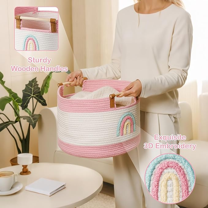 Toy Storage Bin Box for Kids Stuffed Animal Storage Basket for Blanket Baskets Living Room Cotton Rope Woven Baskets for Babies Toddlers Laundry Hamper for Nursery Play Room, Girls Gift Baskets Empty